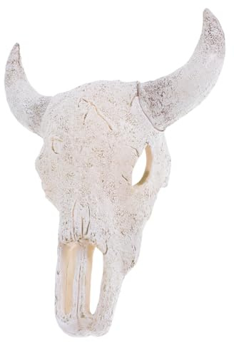 HOLIDYOYO Große Weiße Stierkopf Wandskulptur aus PVC Tierkopf Wanddeko Einzigartiges Skelett Design Dekorativ für Wohnzimmer Schlafzimmer Büro Moderner Western Schädel Anhänger