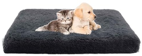 husdjursbädd, Fluffig plyschmadrass for hundar med avtagbart tvättbart överdrag, hundmatta halkfri botten, rosa, L(Dark Gray,L)