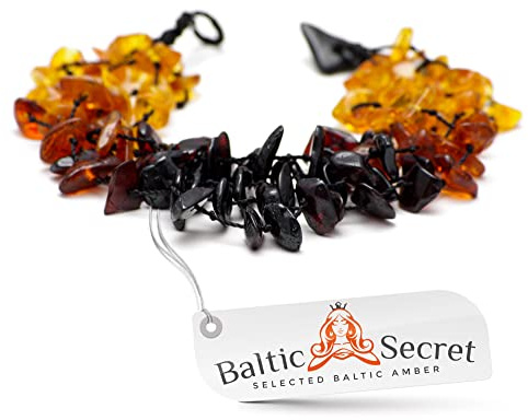 Bracciale da donna in ambra – Bracciale in ambra come portafortuna – Bracciale di perle con ambra naturale – Gioielli Bracciali – Regali spirituali, 22 cm, Pietra, Ambra