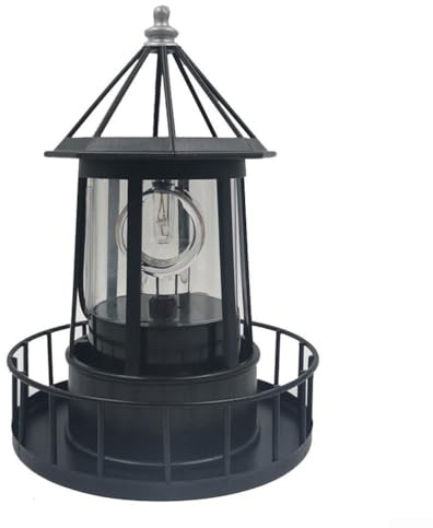 Oniissy Solar Rotierender Leuchtturm LED Gartenleuchte mit 360-Grad-Drehung, wasserdichte Außendekoration für Terrasse, Rasen und Innenhof, Eisen- und ABS-Konstruktion, (Schwarz)