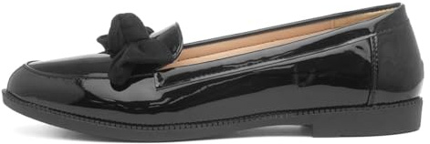 Lilley Womens Black Patent Slip On Bow Loafer Shoe - Size 6 UK - Black