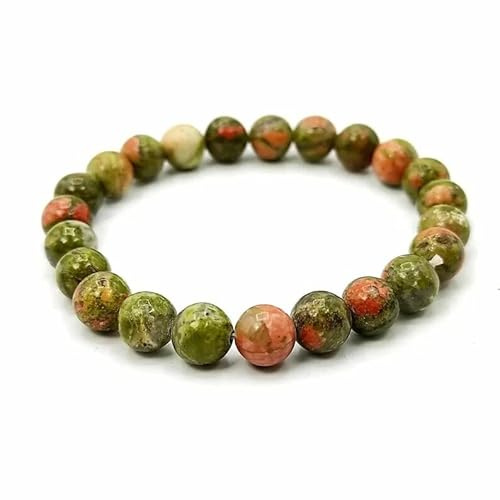Naturligt Unakite Jasper Bead Armband Äkta ädelstensarmband, skydd lindrar Present för män och kvinnor Mode