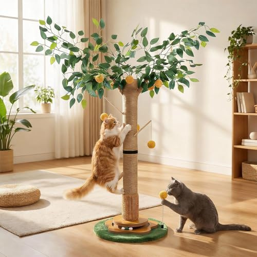 Katzenkratzbaum Kratzbaum Cat Scratching Post 85 cm mit Interaktiven Bällen und Sisalseil für Kleine & Große Katzen