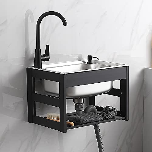 WBJGUOD Stazione lavamani Portatile, lavello in Acciaio Inossidabile - Mini Cucina a Parete per Lavanderia, Garage, Giardino, Spazio Esterno salvaspazio