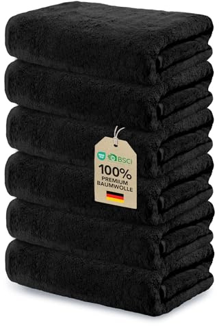 Ôhm Handtuch Baumwolle 50x100 cm Schwarz 6er-Set | Kompaktes Format für schnelles Händetrocknen in Küche oder Bad, ohne Fusseln zu hinterlassen.
