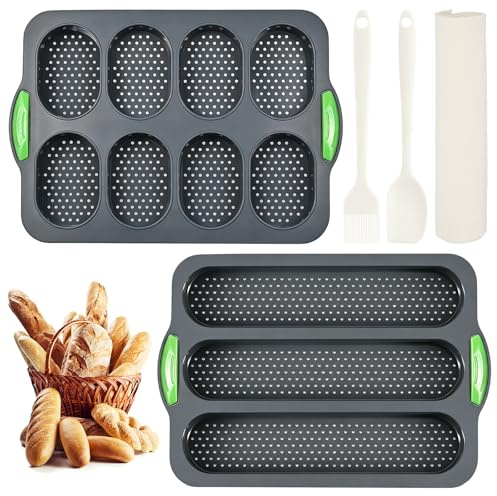 ZUYIST 8 Grid Nonstick French Bread Baking Tray,3 Grid Baguette Baking Tray | Set of 5 Silicone Baguette Pan for Baking Homemade Bread Loaf Sandwich, Oven Dishwasher Microwave Freezer