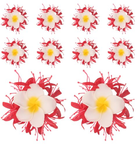 MOBUTOFU 10 Piezas Clip Cabello Diseño de Flor Realista de Plumeria y Flor Araña en Color Rojo, Material Plástico y Metal, Ajuste Seguro y Cómodo para Fiestas y Eventos la Playa
