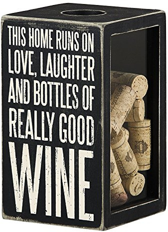 Primitives by Kathy Classic Black and White Wine Cork Holder, 4.25 x 7.25 x 4.25-Inches, Bottle of Really Good Wine