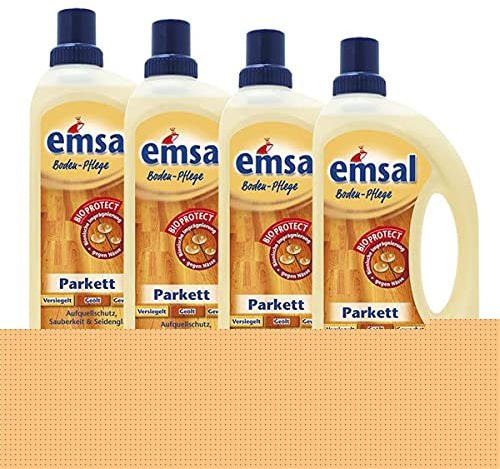 4x emsal Boden-Pflege Parkett 1 Liter mit Bioprotect - Aufquellschutz, Sauberkeit & Seidenglanz