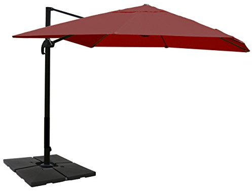 Mendler Gastronomie-Ampelschirm HWC-A96, 3x4m (Ø5m) Polyester Alu/Stahl 26kg mit Ständer drehbar - bordeaux