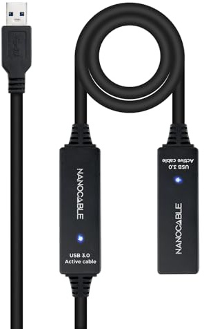 NanoCable 10.01.0312 - Cable prolongador USB 3.0 con Amplificador (Tipo A/M-A/H, Macho-Hembra, 10 m) Color Negro