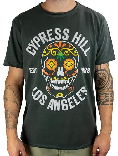 Amplified Cypress Hill Floral Skull Mens T-Shirt Charcoal