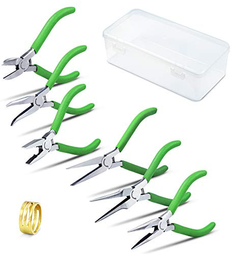 SPEEDWOX Mini Pliers Tool Set 6-Piece 4-1/2-Inch Precision Diagonal Plier Long Nose Needle Nose Flat Nose Bent Nose Round Nose Plier Micro Fine Plier for Jewelry Making Beading Hobby Wire Craft
