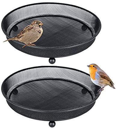 iBorn Vogelfutterspender Ø22cm, Metall Bodenfutterstelle mit erhöhtem Boden, Boden-Mesh-Futterstation, Boden-Futterspender für Vögel, Futterschale für Vogelfutter Wildvögel ganzjährig,Schwarz, 2 Stück