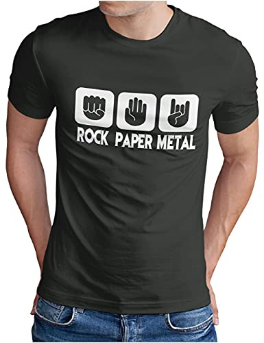 OM3® Rock Paper Metal T-Shirt - Herren - Stein Papier Schere Metalhand - Dark Grey, S