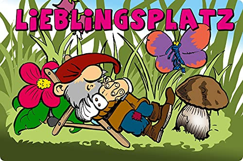 Blechschild 20x30cm gewölbt Lieblingsplatz Garten Liege Deko Geschenk Schild