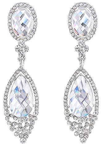 Clearine Ohrclips lang Damen Hochzeit Party Kristall Tropfen Chandelier Dangle Ohne Ohrlöcher