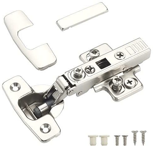 Furniware 10 pcs Soft Close Cabinet Hinge,4D Adjustment(Depth, Side,Height and Closing Speed) Full Overlay Hinges Nickel Plated,Euro and Fixing Screws