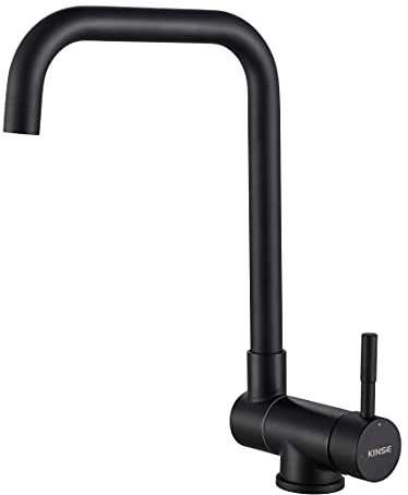KINSE Vorfenster-Küchenarmatur klappbar Edelstahl | 360° Schwenkbar Einhebel Unterfenster Armatur | Hochdruck Wasserhahn Küche | Schwarz
