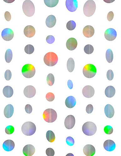 Holographic Paper Garland Shiny Iridescent Circle Dots Party Streamer Banner Backdrop Hanging Decorations, 20 Feet in Total