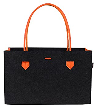 RAIKOU KULT Filz Tasche Shopper; in neuem Design; Filzkorb Einkaufstasche Henkeltasche Zeitungskorb Stabile Kaminholztasche Spielzeugtasche oder Picknick-Korb Strand(44*18*31 cm, Orange / Anthrazit)