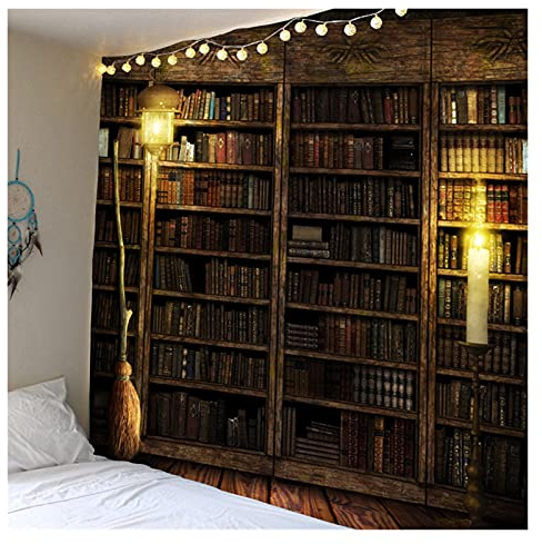 YWJFASHION Bücherregal Wandteppich Vintage Bücherregal Bibliothek Wandteppiche Voller Alter Bücher Wandteppich,Für Wanddekoration (Color : Brown, Size : 230x180cm)