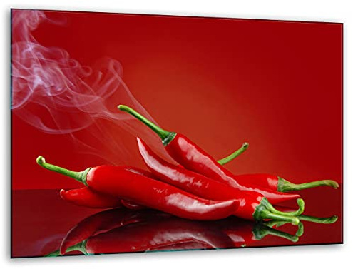 TMK ArtDeko – Herdabdeckung - Spritzschutz Glasplatte 1 Teilig 40x30 cm – Herdschutz aus Sicherheitsglas – Robust, Hygienisch & Rutschfest– Schutz für Induktion, Ceran, Gas & Elektro - Chilli Gewürze