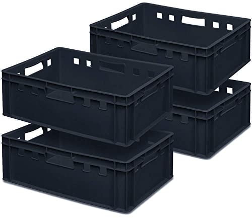 4 cajas para carne E2, color negro, 600 x 400 x 200 mm