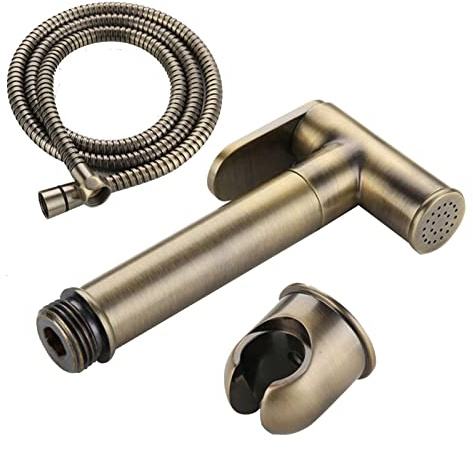 WPHH Doccetta Bidet per WC, Set Doccia Bidet in Bronzo Antico, Rubinetti Miscelatore per Bidet in Ottone con Acqua Calda E Fredda, Spruzzatore per Bidet A Parete,C