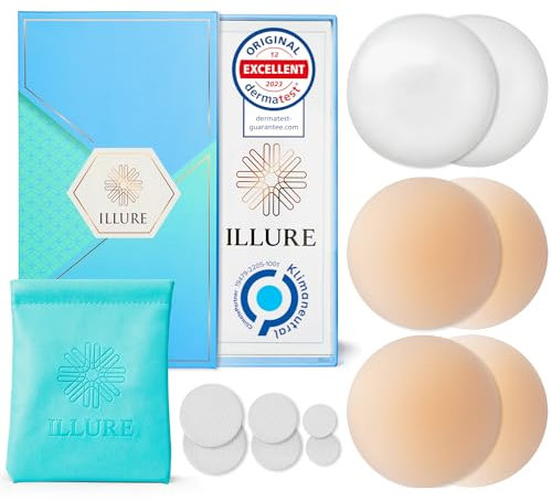 ILLURE® Cache Teton - Cache-tétons pour Femmes avec Protection des mamelons - Cache tétons réutilisables & lavables - Cache Teton Invisible en Silicone de Haute qualité [8 cm Ø]