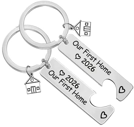 Lot de 2 porte-clés pour couple - Cadeau de pendaison de crémaillère 2025 pour nouveau propriétaire de maison, Argenté., taille unique