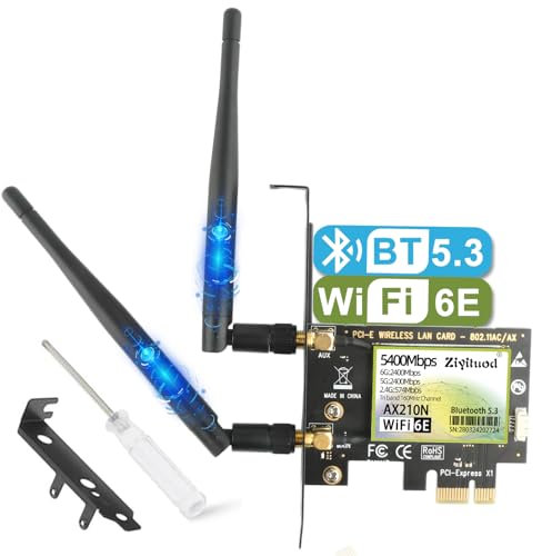 WLAN Karte, WiFi 6E AX210 PCIe WiFi Karte mit Bluetooth 5.3 für PC Gaming, AX5400 Tri Band 6G/5G/2.4G Wireless Netzwerkkarte Ultra-Low Latency MU-MIMO & OFDMA Unterstützung Windows 11/10 64-bit