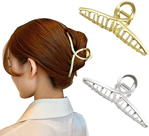 Haarklammer Groß Dickes Haar, Haarspangen Damen 2 Stück Gold Silber, Rutschfeste Haarklammer Metall Haarkrallen Haarstyling Haar Accessoire für Frauen Mädchen