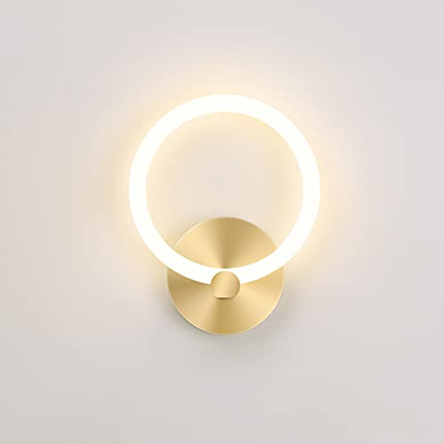 LANMOU Innen LED Wandleuchten Gold 10W Modern Schlafzimmer Wandlampe Runde 19cm Dekoration Bettlampe Nachttisch Wandbeleuchtung Wohnzimmer Flurlampe (3000K Warm White)