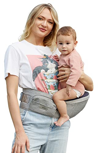 Sunnors Baby Carrier Hip Seat with Adjustable Strap and Pocket, Ergonomic Hip Holder for Newborns & Toddlers (Light Grey)