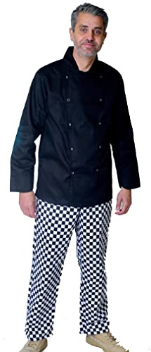 IBEX Giacca professionale da cuoco a maniche lunghe, cuochi, personale del ristorante, servizio di ristorazione, ristoratori, panettieri da cuoco cappotto, bianco/nero (taglie XXS-5XL), Nero , XL