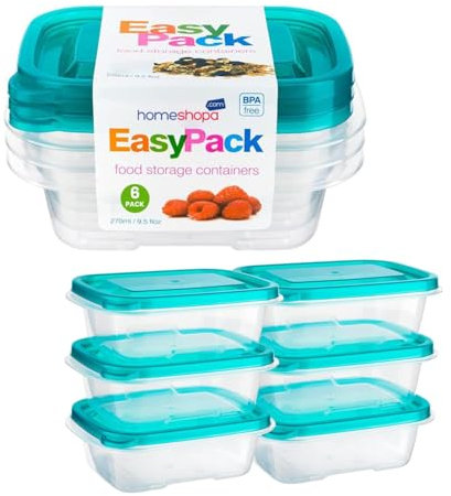 HOMESHOPA Food Storage Containers, 9 Pack Rectangular BPA Free Plastic Containers with Airtight Lids, Reusable, Stackable, Nestable Meal Prep Boxes, Microwavable, Freezer and Dishwasher Safe, 270 ML