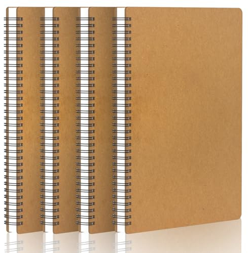 Yarotm Collegeblock A4 Liniert - 4 STK Notizbuch A4 Liniertes - 100g Papier Notizblock Ringbuch - Kraft Hardcover Notebook Set A4-21x29.2cm Schreibblock A4 Spiralbindung - Spiralblock A4