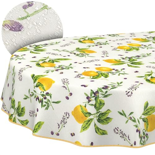 ANRO Tischdecke abwaschbar Zitronen mit Saum oval 200x140 cm Tischwäsche | mit Saum eingefasst – ideal für Garten, Terrasse & Esszimmer – Gartentischdecke wetterfest – waschbar bei 30 °C