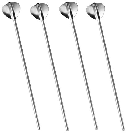 BESTonZON 4pcs Stainless Steel Straw Spoon Whisking Sticks for Home Tableware Practical Spoons for Dessert Scoops and Drink Stirring