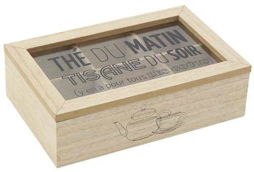 AUBRY GASPARD - Boîte À Thé en Bois Naturel et Verre avec 6 Compartiments - Idéale pour Organiser Thés et Tisanes - Design Élégant - Dimensions 23,5X15X7 cm - Couleur Bois Naturel