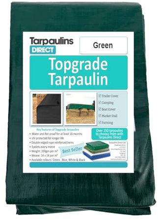 Topgrade Tarpaulin 200gsm 4.0m X 3.0m Green Heavy Duty Waterproof Sheet Cover Tarp with Reinforcved Eyelets