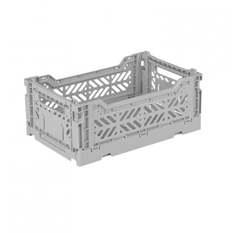 AYKASA Hopfällbar låda, robust viklåda, plast, stapelbar, grå, mini (27 x 17 x 11 cm)