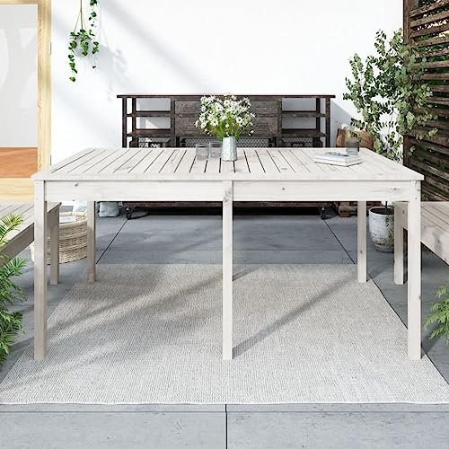 prissent 159,5x82,5x76 cm Gartentisch Massivholz Kiefer Weiß Esstisch Outdoor-Tisch Beistelltisch Gartentisch Holz Loungetisch Outdoor Ideal für Garten Balkon Oder Terrasse Klassisches Design