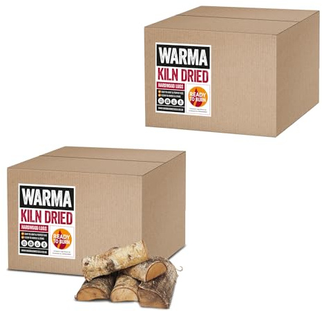 2 x Warma 23L Log Box Silver Birch Hardwood Kiln Dried Firewood Logs - Wood Burners Stoves Open Fire Pits Camp Fires & Chimeneas - Hand Packed & Recycled Packaging - Under 20% Moisture