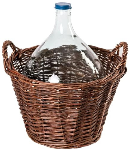 MIKONI Weinballon mit WEIDENKORB, Glasballon Transaprent Glas Gäreimer Gärballon (Weinballon 15L)