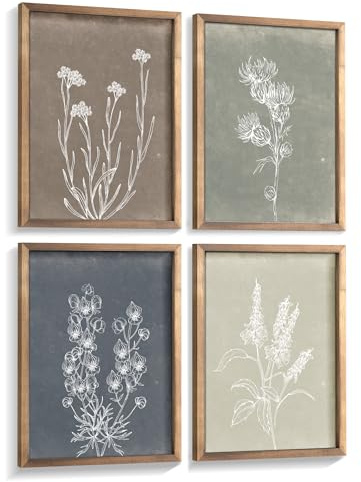 Heiple Framed Boho Wall Art Set of 4 Wooden Wall Art for Rustic Vintage Farmhouse Home Living Room Bedroom Bathroom Kitchen Wall Decor (Brown, 11x14)