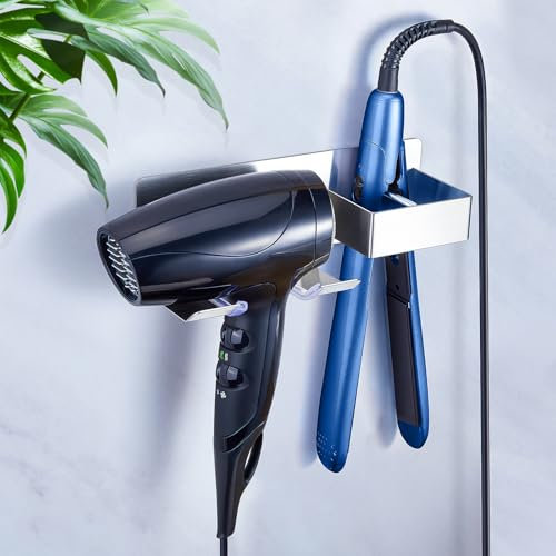 YAYINLI Hair Dryer Holders and Straighteners Holder Wall Mount, Stainless Steel Hair Tools Organiser, Self Adhesive Hair Straightener Holder, Curling Iron Holder for Barber Shop Bathroom