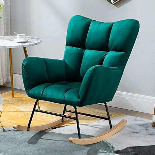 Moderner Schaukel-Akzentstuhl, Uplostered-Stillstuhl, Kinderzimmer-Rocker-Segelstuhl, hohe Rückenlehne, bequemer Sessel für Kinderzimmer, Schlafzimmer, Wohnzimmer (Farbe: Grün)