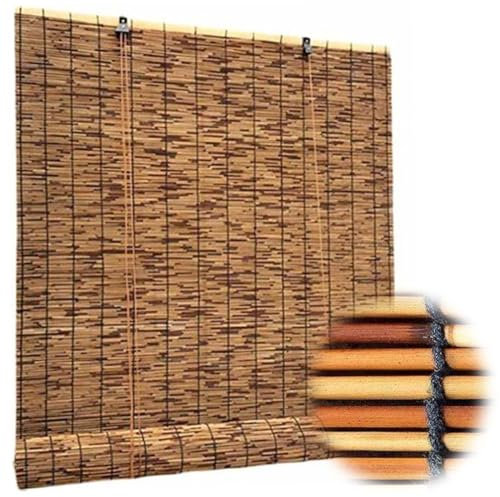 Natürliche Bambus-Rollo Sonnenschutz Schnurzug Raffrollo Outdoor Retro Bambusrollos 55cm 60cm 70cm 80cm 100cm 120cm 140cm Breit Schilf Vorhang Sichtschutz Für Teehaus/Restaurant/Garten/Balkon (Farb